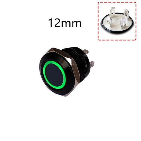 1 قطعة مفتاح زر ضغط، 12 مم مفتاح زر معدني أسود LED 3 فولت - 24 فولت 50 مللي أمبير بدون قفل لاستبدال لوحة أجهزة الكمبيوتر (حلقة خضراء 12 مم، LED 3-6 فولت) in Kuwait