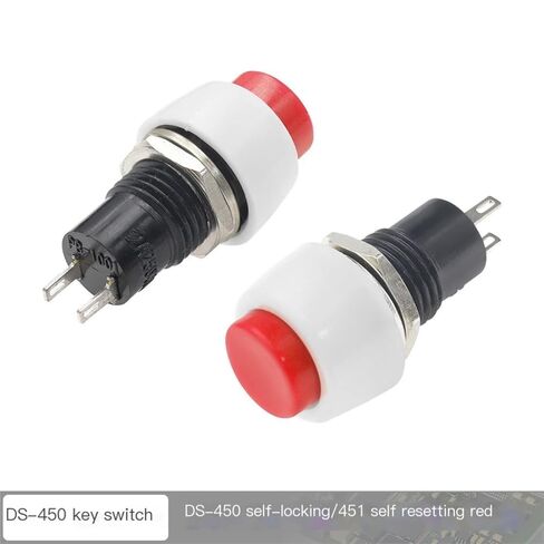 6 قطع مفتاح زر الضغط، DS-450 إعادة ضبط زر صغير مستدير ذاتي القفل 250 فولت 2 أمبير دبوس نحاسي أحمر وأخضر 10 مم (أحمر) in Kuwait