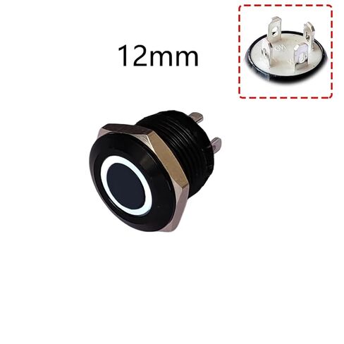 1 قطعة مفتاح زر ضغط، 12 مم مفتاح زر معدني أسود LED 3 فولت - 24 فولت 50 مللي أمبير بدون قفل لاستبدال لوحة أجهزة الكمبيوتر (حلقة بيضاء 12 مم، LED 12-24 فولت) in Kuwait