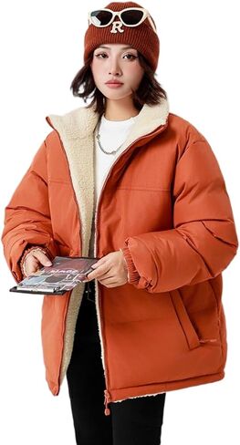 Unisex Reversible Padded Jacket with Stand Collar Water Repellent Double-Sided Sherpa Lined Winter Coat in Saudi Arabia