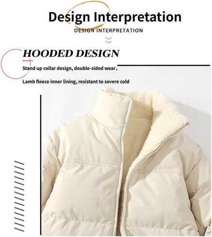 Unisex Reversible Padded Jacket with Stand Collar Water Repellent Double-Sided Sherpa Lined Winter Coat in Saudi Arabia