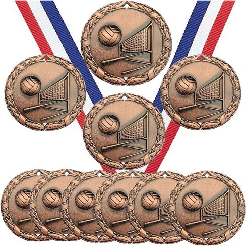 Bronze Volleyball Medals Trophy Champion Participant Award Prize with Neck Ribbons (Pack of 10) in Saudi Arabia