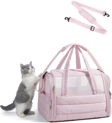 حامل القطط من باغسمارت: حامل حيوانات أليفة ذو جوانب ناعمة للقطط الصغيرة والمتوسطة والكلاب والجرو وحقيبة سفر منتفخة مبطنة وقابلة للطي يصل وزنها إلى 20 رطلاً باللون الوردي in Kuwait