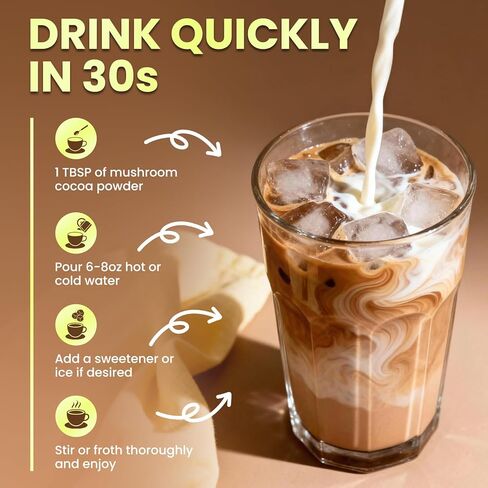 B BEWORTHS الفطر الكاكاو الساخن، 10 - مزيج مستخلص الفطر مع صيغة دعم النوم، أشواغاندا، L-الثيانين، بلسم الليمون، غابا، الميلاتونين، دعم الخريف والبقاء نائما، 30 حصة in Kuwait