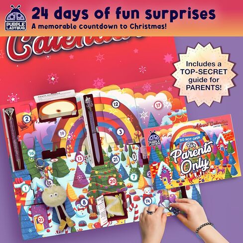 هدايا رائعة من PURPLE LADYBUG لعام 2025 تقويم القدوم للفتيات من سن 6 سنوات فما فوق، مجموعة العد التنازلي لعيد الميلاد لمدة 24 يومًا - تتضمن ألعاب العطلات، والمجوهرات، والململ، والمكياج، والحرف اليدوية اليدوية، وإكسسوارات للمراهقات in Kuwait