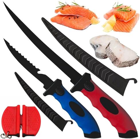 7PCS Fishing Knife Set, Fish Cleaning Kit, Filet Knife for Fish, Fish Scale Cleaning Brush, Multi-Functional Scissors, Gloves, Fishbone Tweezers, Storage Bag,Fishing Accessories,Fishing Tool Kit in Saudi Arabia