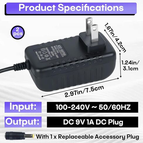 محول طاقة شاحن تيار متردد/تيار مستمر 9 فولت 1 أمبير للوحات المفاتيح الإلكترونية 9 فولت، قابس تيار مستمر إيجابي مركزي 5.5 × 2.1 مم، مصدر طاقة عالمي 100-240 فولت in Kuwait