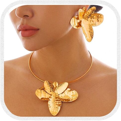 Brishow Gold Flower Jewelry Set Deskned Desterngle Necklace and أقراط الزفاف الزهور للنساء in Kuwait