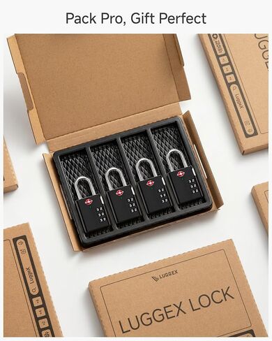 أقفال الأمتعة LUGGEX، أقفال TSA للأمتعة، أقفال الأمتعة معتمدة من TSA، قفل مركب، إعادة ضبط بزر واحد ومقاومة للقطع (أسود، 4 عبوات) in Kuwait