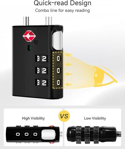 أقفال الأمتعة LUGGEX، أقفال TSA للأمتعة، أقفال الأمتعة معتمدة من TSA، قفل مركب، إعادة ضبط بزر واحد ومقاومة للقطع (أسود، 4 عبوات) in Kuwait