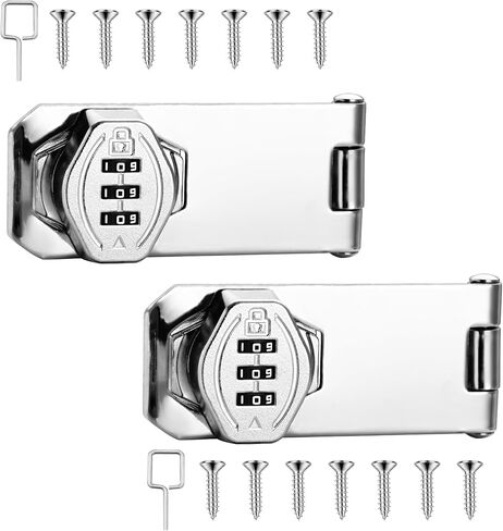 Cozy Tower 4 inch 180 Degrees Hasp Combination Lock for Cabinet, Combo Latch Lock for Cupboard, Drawer, Closet Door, Garage Fence Shed Door (Black, 1 Pack) in Saudi Arabia