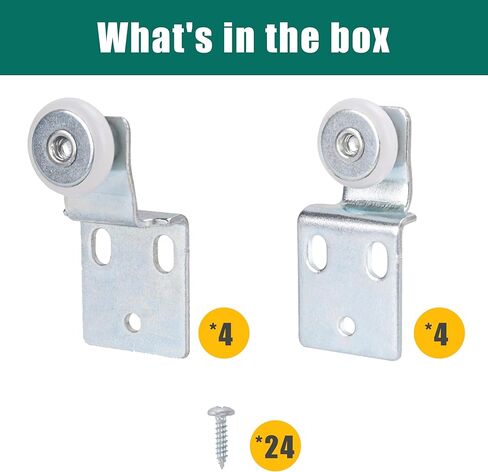 مجموعة بكرات باب خزانة منزلقة مكونة من 4 أزواج - أجهزة استبدال الباب العلوي المعلق مع عجلات محدبة مقاس 3/4 بوصة، ومحمل كروي، وفولاذ مختوم، ودعامات إزاحة 3/8 بوصة و1/2 بوصة in Kuwait