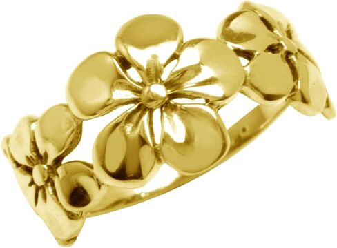 Silvershake 11MM Antique Finishing or Yellow Gold Plated 925 Sterling Silver 3 Plumeria Flowers Casual Ring Jewelry for Women in Saudi Arabia