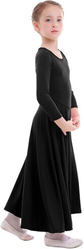 ZX Girl's Long Sleeve Praise Dance Full Length Wide Swing Lyrical Dancewear Liturgical Worship Costume Dress, Black, 9-10 Years in Kuwait