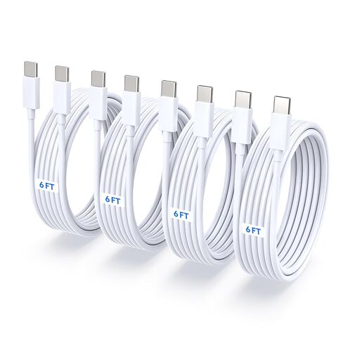 4 عبوات [6 أقدام و6 أقدام و10 أقدام و10 أقدام] كابل شحن سريع 60 وات USB C إلى USB C، لسلك شاحن iPhone، سلك شاحن من النوع C إلى C لهاتف iPhone 17، 17 Pro، 17 Pro Max، 16، 15، iPad Pro، لجهاز Macbook Pro/Air، Samsung in Kuwait