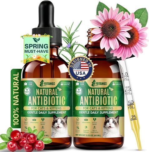 YOTANGO Natural Antibiotics for Cats, Cat Antibiotics for UTI & Itch Support, Immune, Digestive, Allergy, Skin & Coat Support for Cats and Kittens, for All Ages & Breeds (Chicken Flavor-60ml) in Kuwait