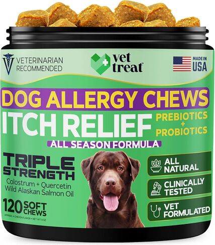 Dog Allergy Relief Chews - 170 Dog Allergy Chews - Itch Relief for Dogs - Anti Itch for Dogs - Dry & Itchy Skin - Allergies & Immune Support Supplement, Omega 3 Fish Oil, Colostrum - USA in Kuwait