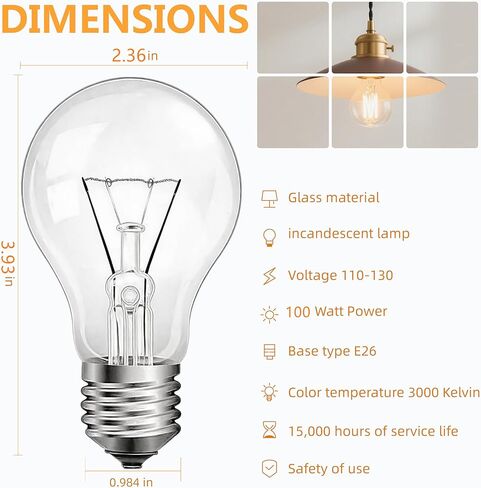 100 Watt Incandescent Light Bulbs, A19 100 WATT Incandescent Bulb Shatter Resistant Rough Service Light Bulb 100 WATTS A19 Shape, E26 Standard Base 2 Pack in Saudi Arabia