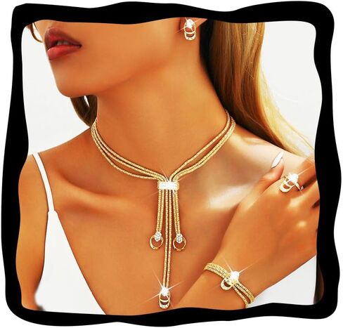 GORAIS Gold Jewelry Set Prom Necklace Earrings Bracelet Ring Set Formal Jewelry for Women in Saudi Arabia