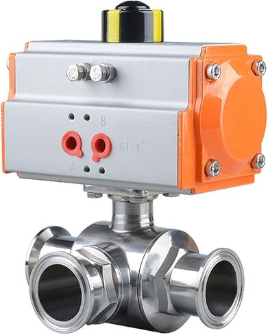 63mm 3 طريقة 304 الفولاذ المقاوم للصدأ ثلاثي المشبك الطويق نوع صمام الكرة الهوائية مع اسطوانة مزدوجة التمثيل in Kuwait