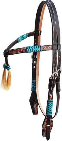 CHALLENGER Horse Western Tooled Leather Rawhide Browband Knot Headstall Bridle 78FK23HB in Saudi Arabia