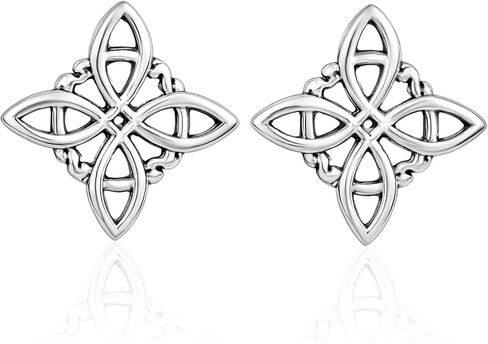 Aeravida 925 Sterling Silver Silver Minimalist Celtic Knot Cross ، أقراط Batches Knot Stud للنساء | كريستيان كروس سترلينج الفضة أقراط حديثة in Kuwait