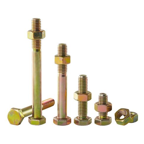 M10-1.5x45 Hex Bolt and Nut Kit 6set - Grade 8.8 Alloy Steel, Colored Zinc Plated, Full Thread, High Tensile Strength for Automotive, Machinery & Heavy Duty Use in Saudi Arabia