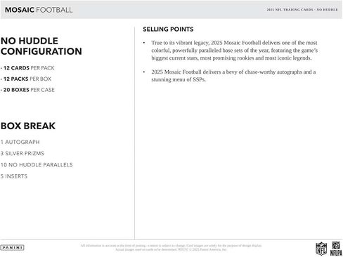 صندوق بطاقة تداول Panini Mosaic Football No Huddle لعام 2025 (توقيع واحد لكل صندوق) in Saudi Arabia
