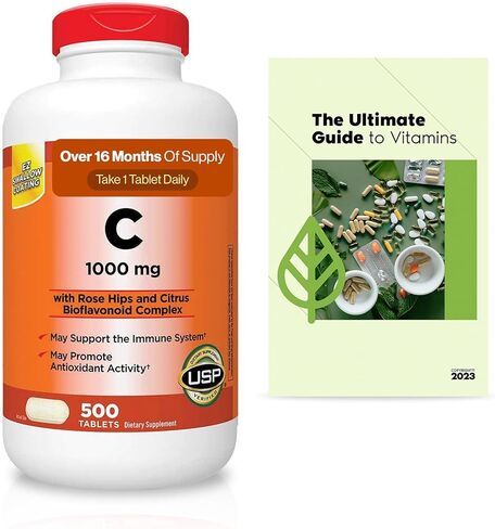 KKL Extra Strength Vitamin C 1000 mg, 500 Count, Immune & Antioxidant Support, Daily Dietary Supplement + Exclusive Vtmx Vitamin Guide (2 Items) in Saudi Arabia