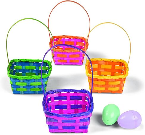 Fun Express Easter Basket Bulk 12 Pack - Small Square Bamboo Easter Baskets for Kids | Colorful Decorative Mini Baskets for Easter Egg Hunt, Classroom Parties & Spring Celebrations | 3.5x3.5x3 Inch in Saudi Arabia