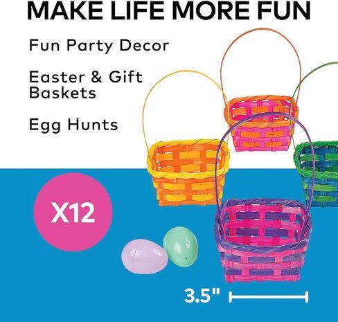 Fun Express Easter Basket Bulk 12 Pack - Small Square Bamboo Easter Baskets for Kids | Colorful Decorative Mini Baskets for Easter Egg Hunt, Classroom Parties & Spring Celebrations | 3.5x3.5x3 Inch in Saudi Arabia