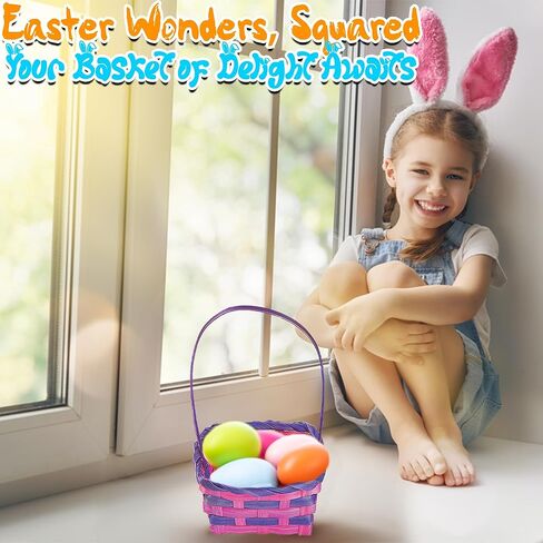 Fun Express Easter Basket Bulk 12 Pack - Small Square Bamboo Easter Baskets for Kids | Colorful Decorative Mini Baskets for Easter Egg Hunt, Classroom Parties & Spring Celebrations | 3.5x3.5x3 Inch in Saudi Arabia