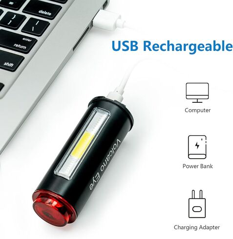 ضوء خلفي للدراجة، ضوء أمان LED قابل لإعادة الشحن عبر USB للدراجة، ضوء خلفي فائق السطوع مقاوم للماء لركوب الدراجات، أحمر/أبيض/أزرق 7 أوضاع إضاءة تناسب أي طريق أو دراجة جبلية in Kuwait