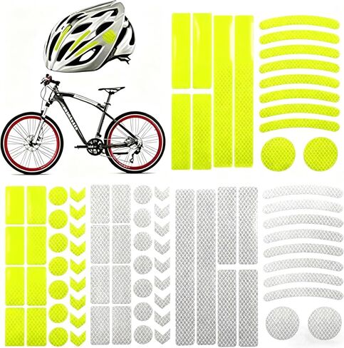 مجموعتان من ملصقات الدراجة العاكسة عالية الوضوح، شريط عاكس، شارات أمان متينة مقاومة للماء للدراجات والخوذ والعتاد الخارجي (أبيض/أصفر) in Kuwait