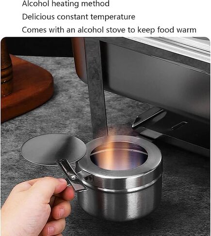 طبق ساخن للبوفيه من الفولاذ المقاوم للصدأ - يحتوي على صينية تسخين من الفولاذ المقاوم للصدأ، مجموعة بوفيه وعاء ساخن، سخان طعام مع غطاء من الفولاذ الصلب وحامل لتقديم الطعام في حفلات الزفاف (حجرة مزدوجة/ج) in Kuwait