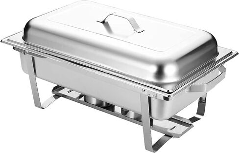 طبق ساخن للبوفيه من الفولاذ المقاوم للصدأ - يحتوي على صينية تسخين من الفولاذ المقاوم للصدأ، مجموعة بوفيه وعاء ساخن، سخان طعام مع غطاء من الفولاذ الصلب وحامل لتقديم الطعام في حفلات الزفاف (حجرة مزدوجة/ج) in Kuwait