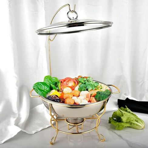 Hot Pot Buffet Set - Stainless Steel Buffet Heating Tray, Foldable Rectangular Catering, Durable Frame with Lid and Burning Fuel Rack for Kitchen Parties,Gilding-8L in Saudi Arabia