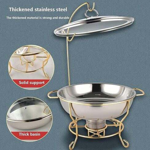 Hot Pot Buffet Set - Stainless Steel Buffet Heating Tray, Foldable Rectangular Catering, Durable Frame with Lid and Burning Fuel Rack for Kitchen Parties,Gilding-8L in Saudi Arabia