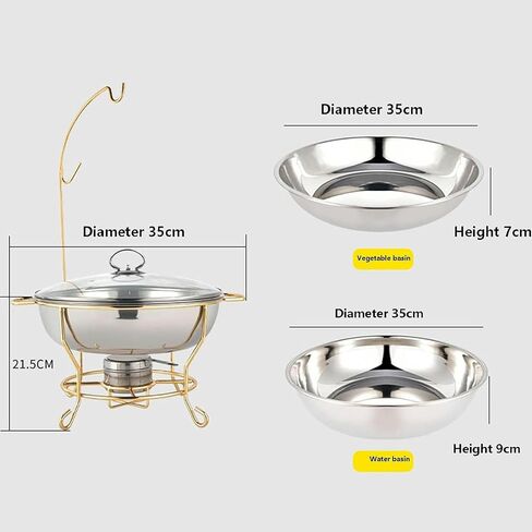 Hot Pot Buffet Set - Stainless Steel Buffet Heating Tray, Foldable Rectangular Catering, Durable Frame with Lid and Burning Fuel Rack for Kitchen Parties,Gilding-8L in Saudi Arabia