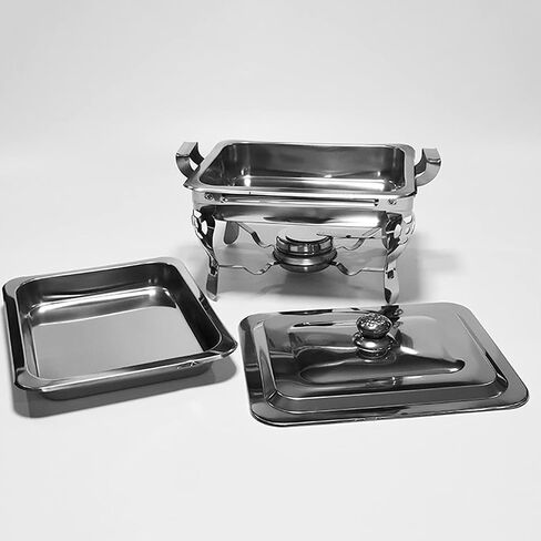 طبق ساخن للبوفيه من الفولاذ المقاوم للصدأ - مجموعة بوفيه وعاء ساخن من الفولاذ المقاوم للصدأ، تقديم الطعام الدافئ، سخان الطعام مع غطاء من الفولاذ الصلب وحامل لتقديم الطعام في حفلات الزفاف in Kuwait