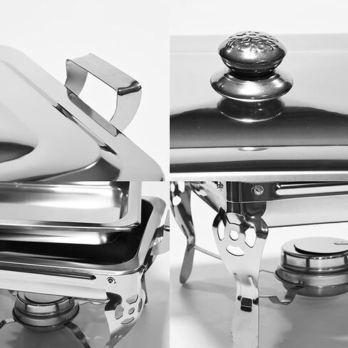 طبق ساخن للبوفيه من الفولاذ المقاوم للصدأ - مجموعة بوفيه وعاء ساخن من الفولاذ المقاوم للصدأ، تقديم الطعام الدافئ، سخان الطعام مع غطاء من الفولاذ الصلب وحامل لتقديم الطعام في حفلات الزفاف in Kuwait