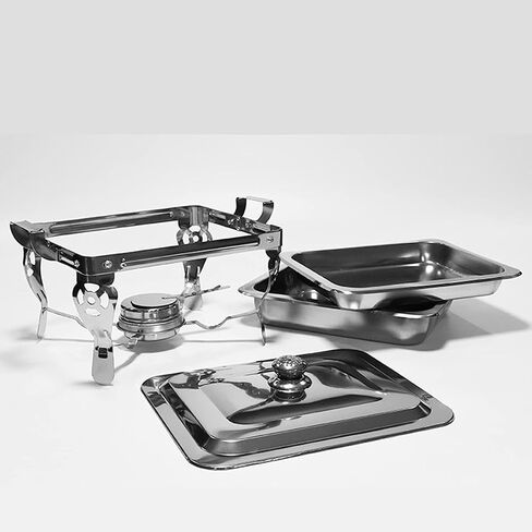 طبق ساخن للبوفيه من الفولاذ المقاوم للصدأ - مجموعة بوفيه وعاء ساخن من الفولاذ المقاوم للصدأ، تقديم الطعام الدافئ، سخان الطعام مع غطاء من الفولاذ الصلب وحامل لتقديم الطعام في حفلات الزفاف in Kuwait