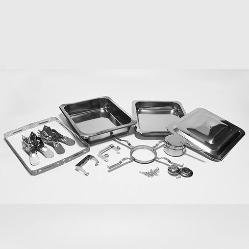 طبق ساخن للبوفيه من الفولاذ المقاوم للصدأ - مجموعة بوفيه وعاء ساخن من الفولاذ المقاوم للصدأ، تقديم الطعام الدافئ، سخان الطعام مع غطاء من الفولاذ الصلب وحامل لتقديم الطعام في حفلات الزفاف in Kuwait