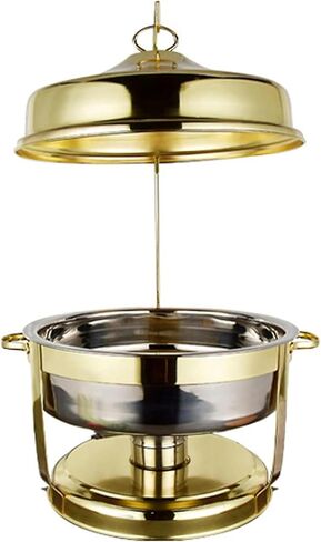 Stainless Steel Buffet Hot Plate - Stainless Steel Hot Pot Buffet Set with Glass Viewing Lid and Built in Lid Holder, Round Food Warming Tray with Solid Steel Lid,Silver-9L in Saudi Arabia