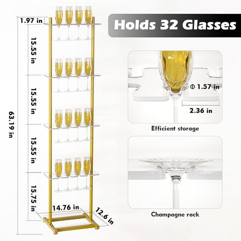 Champagne Wall for Party, 4 Tier Acrylic Champagne Wall Holder with 32 Glass Slots, Movable Champagne Wall Flute Stand for Wedding, Parties, Events, Bridal Showers, Photo Booth Props in Kuwait