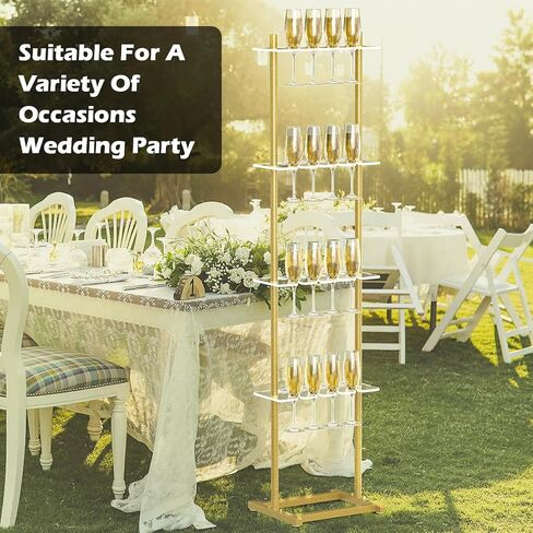 Champagne Wall for Party, 4 Tier Acrylic Champagne Wall Holder with 32 Glass Slots, Movable Champagne Wall Flute Stand for Wedding, Parties, Events, Bridal Showers, Photo Booth Props in Kuwait