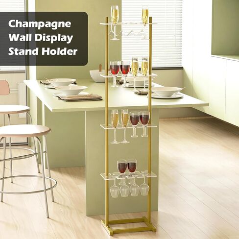 Champagne Wall for Party, 4 Tier Acrylic Champagne Wall Holder with 32 Glass Slots, Movable Champagne Wall Flute Stand for Wedding, Parties, Events, Bridal Showers, Photo Booth Props in Kuwait