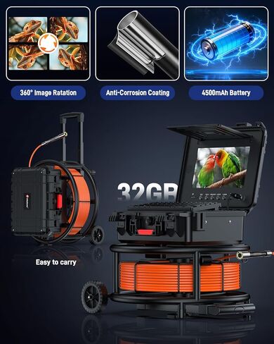 10" Sewer Camera with 512Hz Sonde & Wheels, Self Leveling Plumbing Camera & Distance Counter & 5X Zoom - 145° Pipe Inspection Camera with Lights, 1080P IPS Screen & DVR 32GB(7MM-164Ft/50M) in Saudi Arabia