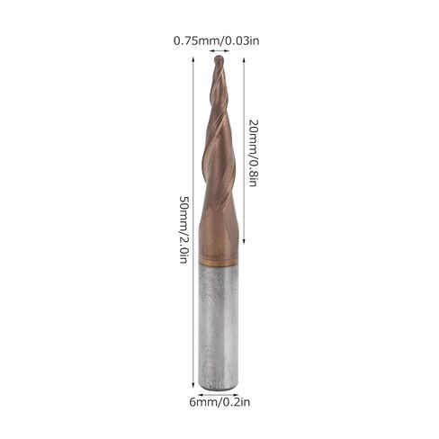 Tungsten Steel Conical Ball Head Milling Cutter R0.75x20xD6x50 Coated Spiral End Mill for Milling Slotting Grooving in Saudi Arabia