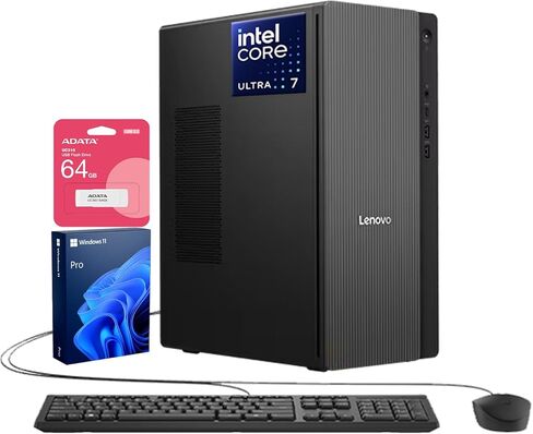 Lenovo 2025 IdeaCentre Secure & Productive Business Tower Desktop, Ultra 7 265, 64GB DDR5 RAM, 2TB SSD, Wi-Fi 6, HDMI, Win 11 Pro, Wired Keyboard & Mouse, Bundle with ADATA 512GB External SSD in Saudi Arabia